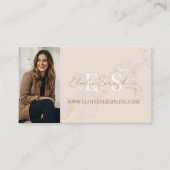 Elegante luxe goud marmer script monogram foto's visitekaartje (Voorkant)