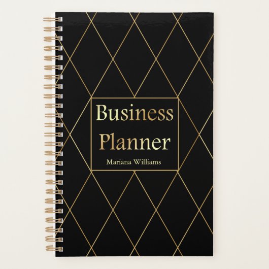 Elegante Luxe Goud Zwart Geometrische Zaken Planner (Voorkant)