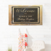 Elegante luxe goud zwart marmer bruiloft script spandoek (Insitu)