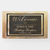 Elegante luxe goud zwart marmer bruiloft script spandoek (Horizontaal)