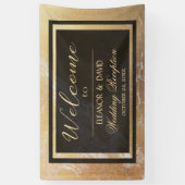Elegante luxe goud zwart marmer bruiloft script spandoek (Verticaal)