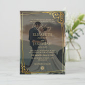 Elegante Luxe Goud & Zwart Overlay Foto Bruiloft Kaart (Staand voorkant)