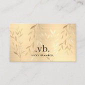 Elegante luxe gouden bladeren monogram estheticus visitekaartje (Voorkant)