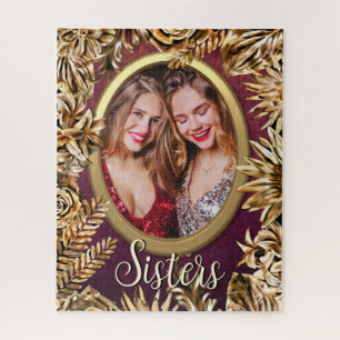 Elegante luxe gouden bloemen voeg uw foto zusters legpuzzel
