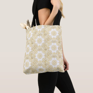 Elegante luxe gouden bloemrijke mandala-patroon tote bag