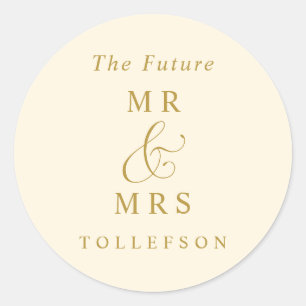 Elegante luxe gouden crème trouw envelop ronde sticker