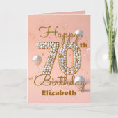Elegante luxe gouden en zachte roze 70e verjaardag kaart (Voorkant)