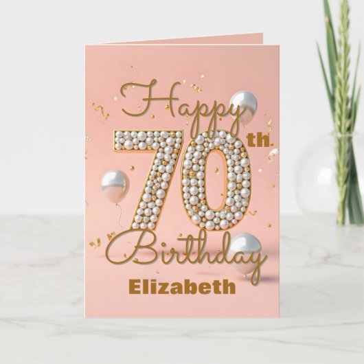 Elegante luxe gouden en zachte roze 70e verjaardag kaart (Voorkant)