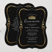 Elegante luxe gouden en zwarte Quinceanera Kaart (Voorkant / Achterkant)