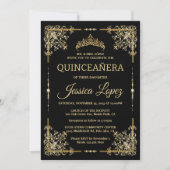 Elegante luxe gouden en zwarte Quinceanera Kaart (Voorkant)
