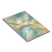 Elegante luxe gouden glitter aquamarijn marmer notitieboek (Rechterzijde)