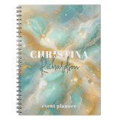 Elegante luxe gouden glitter aquamarijn marmer notitieboek (Voorkant)