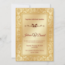 Elegante luxe gouden metalen trouwuitnodiging