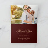 Elegante luxe gouden monogram bordeauxrode trouw bedankkaart (Binnen)