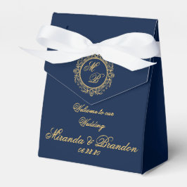 Elegante luxe gouden monogram in marineblauw voor  bedankdoosjes