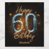 Elegante luxe gouden mozaïek op zwarte 60e verjaar wijn etiket (Enkel label)