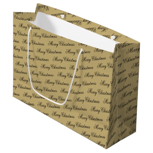 Elegante luxe gouden script vrolijke kerst groot cadeauzakje (Voorkant Gekanteld)