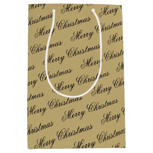 Elegante luxe gouden script vrolijke kerst medium cadeauzakje (Voorkant)