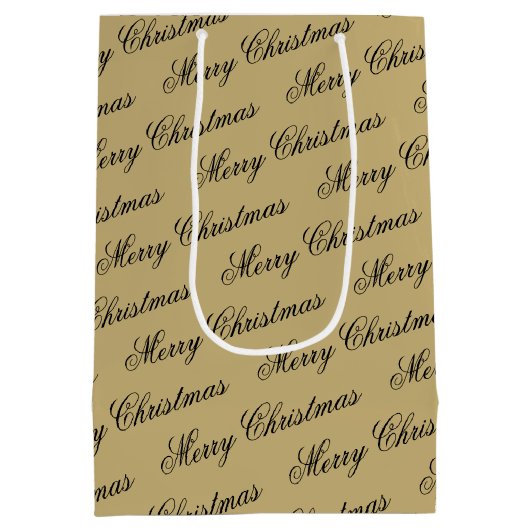Elegante luxe gouden script vrolijke kerst medium cadeauzakje (Achterkant)