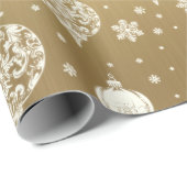 Elegante Luxe Gouden Witte Kerst Ornamenten Cadeaupapier (Rol Hoek)