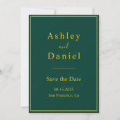 Elegante luxe groen en goud minimale bruiloft save the date (Voorkant)