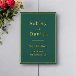 Elegante luxe groen en goud minimale bruiloft save the date