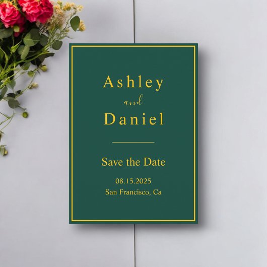Elegante luxe groen en goud minimale bruiloft save the date