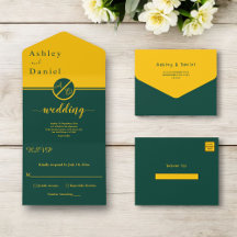 Elegante luxe groen en goud monogram bruiloft