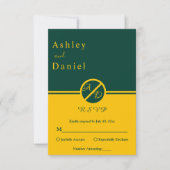 Elegante luxe groen en goud monogram bruiloft RSVP kaartje (Voorkant)