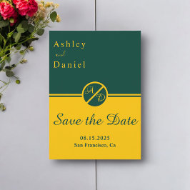 Elegante luxe groen en goud monogram bruiloft save the date