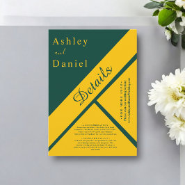 Elegante luxe groen en goud verguld chique bruilof informatiekaartje