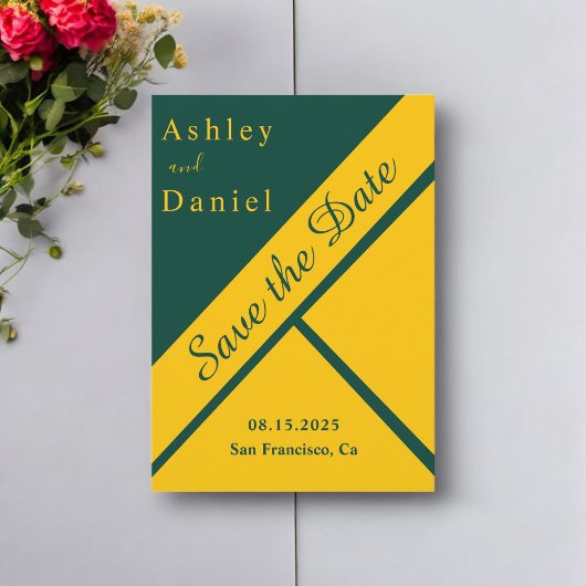 Elegante luxe groen en goud verguld chique bruilof save the date