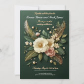 Elegante Luxe Groene Bloemen Huwelijksuitnodiging Kaart (Voorkant)