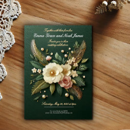 Elegante Luxe Groene Bloemige Trouwuitnodiging Kaart