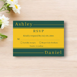 Elegante luxe groene en gouden strepen Chic bruilo RSVP Kaartje