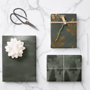 Elegante luxe groene gouden kerstvakantie bomen inpakpapier vel
