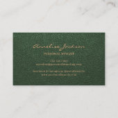 Elegante luxe groene lederen koper goud monogram visitekaartje (Achterkant)