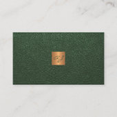 Elegante luxe groene lederen koper goud monogram visitekaartje (Voorkant)