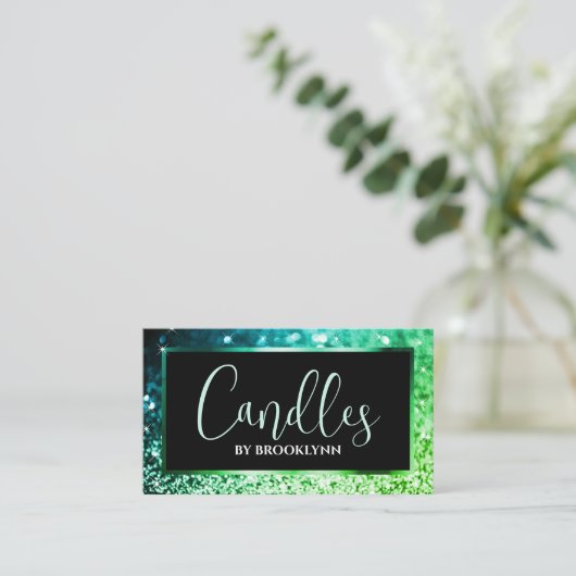 Elegante Luxe Helder Groen Sprankelende Glitter Visitekaartje (Staand voorkant)