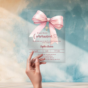 Elegante luxe heldere roze meisje Eerste Communie Acryl Uitnodigingen