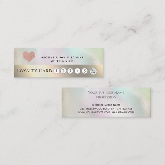 Elegante luxe holografische zacht roze hart klantenkaartje (Voorkant / Achterkant)