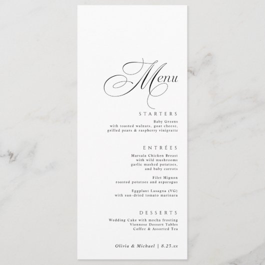 Elegante luxe kalligrafie bruiloft menu (Voorkant)