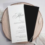 Elegante luxe kalligrafie bruiloft menu<br><div class="desc">Dit Black and White Wedding Menu combineert luxe kalligrafie met eenvoudige,  schone tekst voor een verfijnde en elegante look. Gepersonaliseerd met de namen en trouwdatum van het paar,  voegt het een vleugje sophisticatie toe aan elke tafelomgeving,  waardoor het perfect is voor koppels die tijdloos,  klassiek ontwerp waarderen.</div>