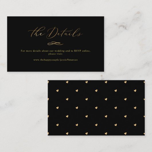 Elegante Luxe Kalligrafie Faux Gold Wedding Detail Visitekaartje (Voorkant / Achterkant)