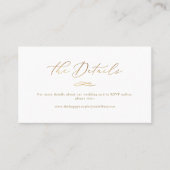 Elegante Luxe Kalligrafie Faux Gold Wedding Detail Visitekaartje (Voorkant)