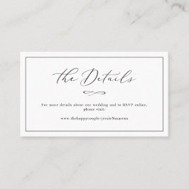 Elegante luxe kalligrafie huwelijksdetails visitekaartje