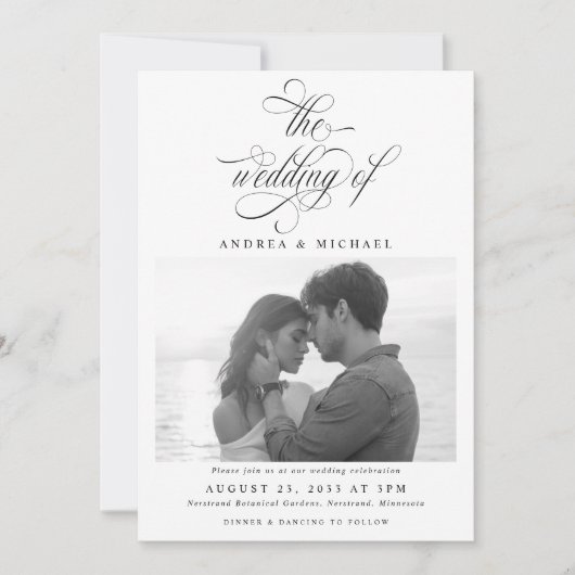 Elegante luxe kalligrafie script foto bruiloft kaart (Voorkant)