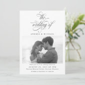 Elegante luxe kalligrafie script foto bruiloft kaart (Staand voorkant)