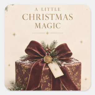 Elegante luxe kerst, mooie cadeauverpakking stijl vierkante sticker