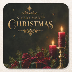 Elegante luxe kerstkaart, fluwelen strik kartonnen onderzetters